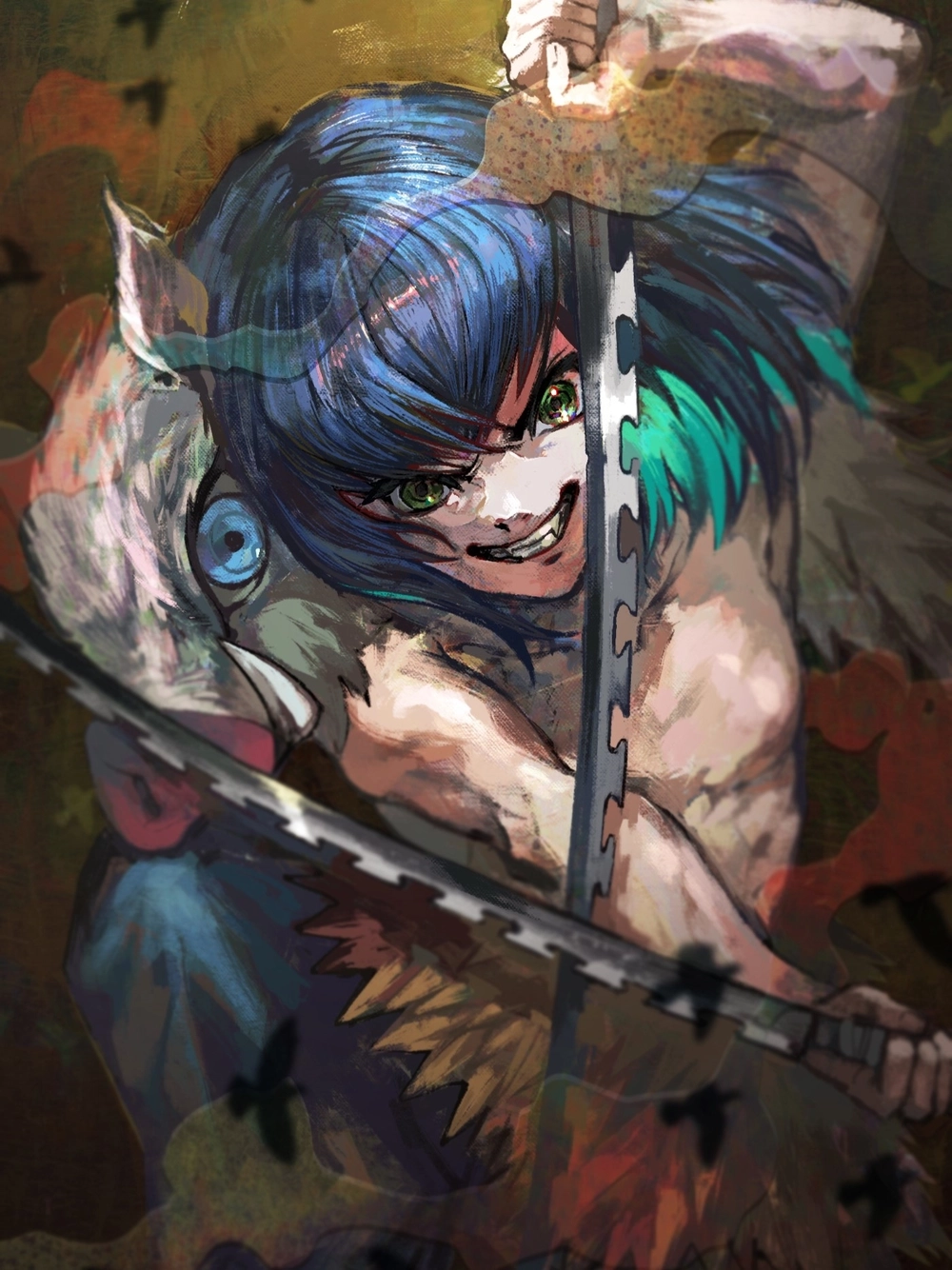 Inosuke không đeo mặt nạ vẻ ngoài thật lạnh lùng