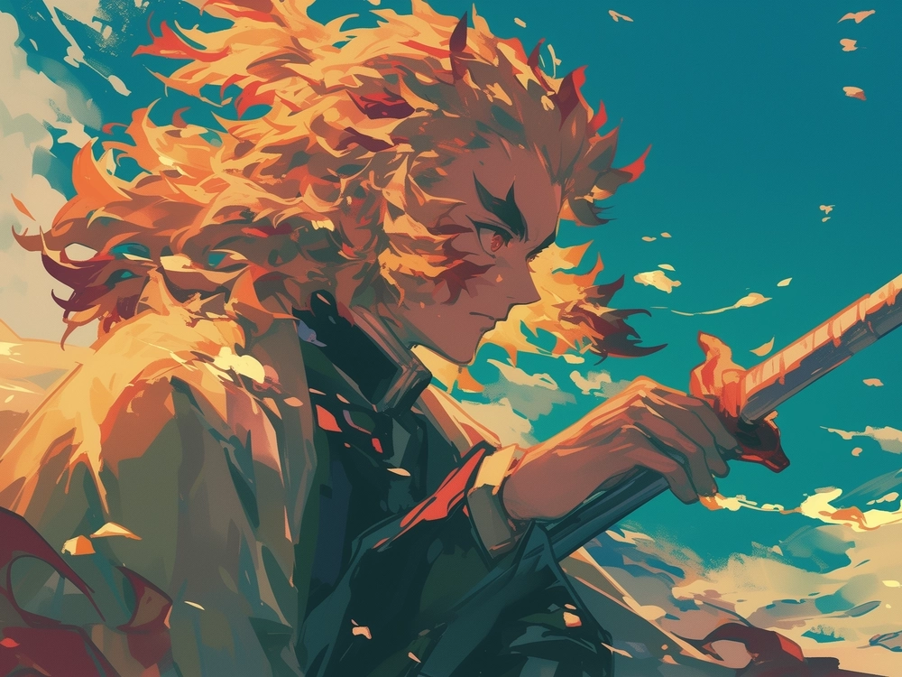 Rengoku ảnh ngầu phong thái chiến đấu mạnh mẽ