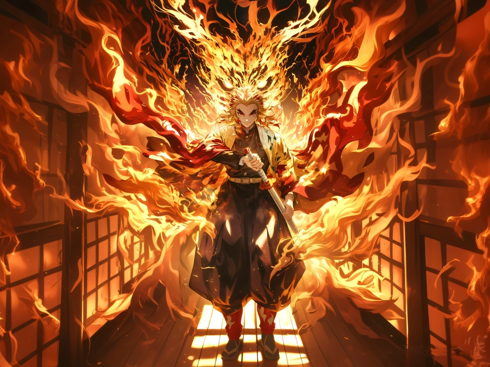 Rengoku ảnh máy tính nền màn hình đầy màu sắc